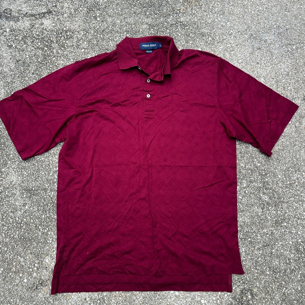 Vtg 90s Polo Golf Ralph Lauren Mens Large Burgundy Diamond Jacquard Cotton Polo